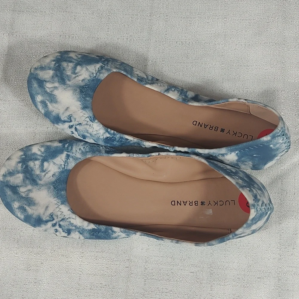 Lucky Brand White Blue Marble Slip On Ballet Slippers Flat Womens Size 10 - Picture 3 of 5